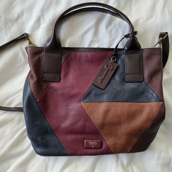 Fossil Emerson Patchwork Dark Leather Bag - Picture 1 of 11